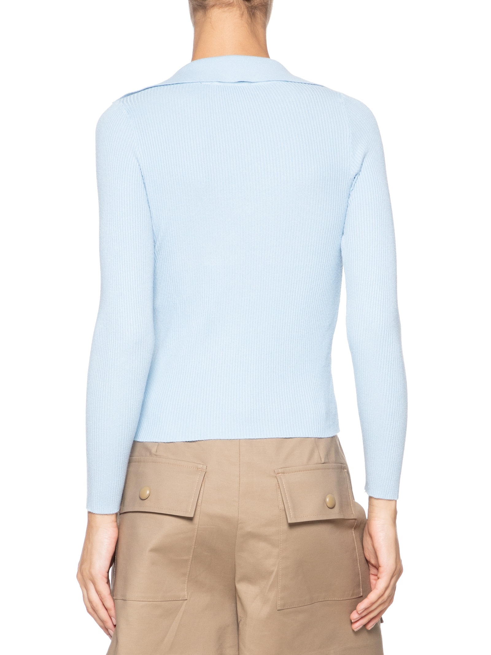 Blusa De Manga Longa Feminina Em Tricot Com Gola Polo Azul Market 33