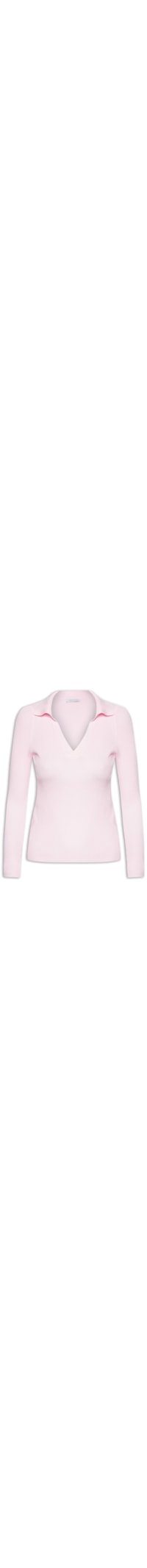 Blusa De Manga Longa Feminina Em Tricot Com Gola Polo - Rosa