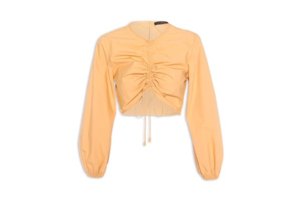Blusa De Tricoline Cropped Franzida - Amarelo