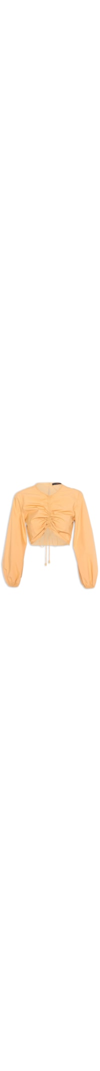 Blusa De Tricoline Cropped Franzida - Amarelo