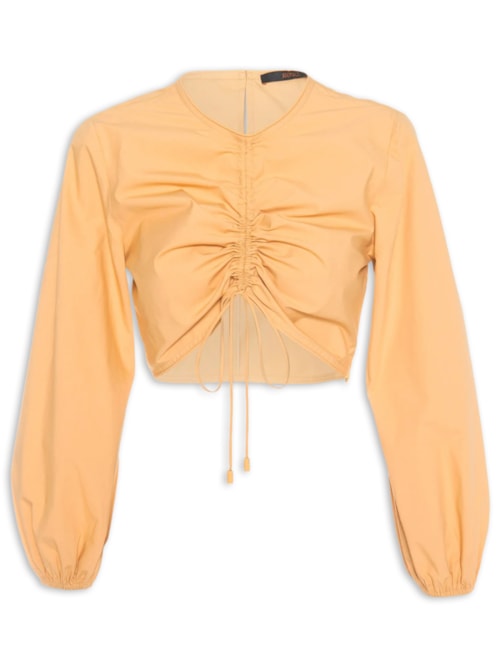 Blusa De Tricoline Cropped Franzida – Amarelo