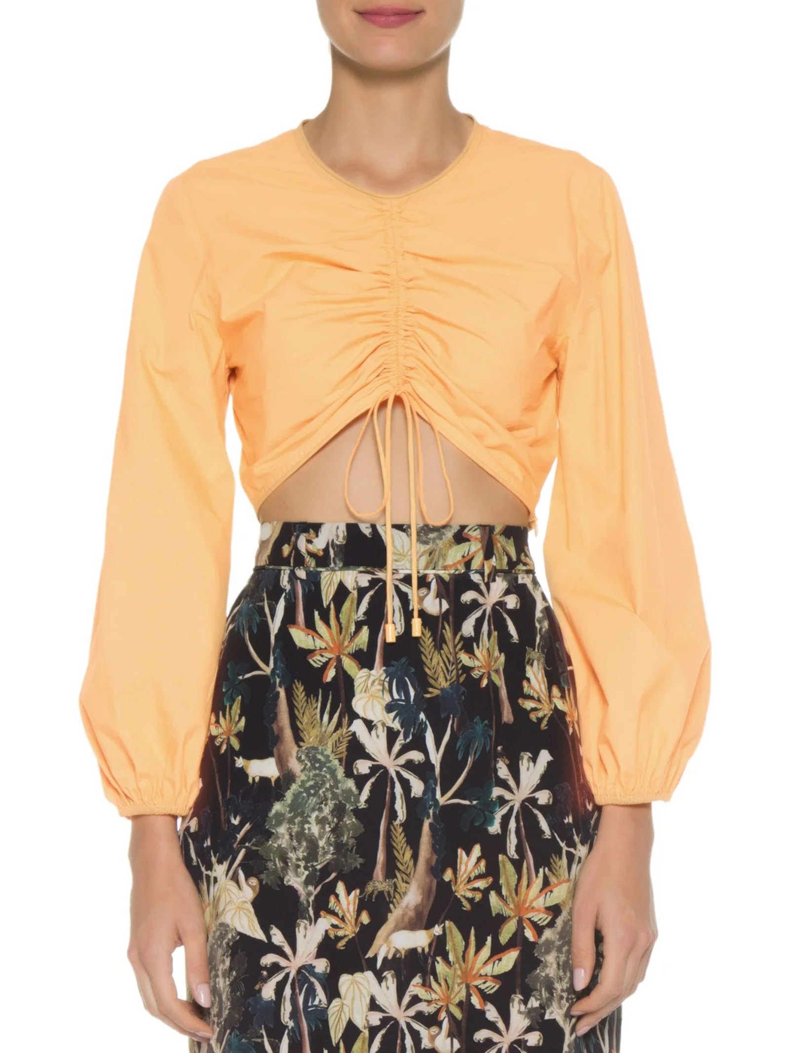 Blusa De Tricoline Cropped Franzida Amarelo Animale