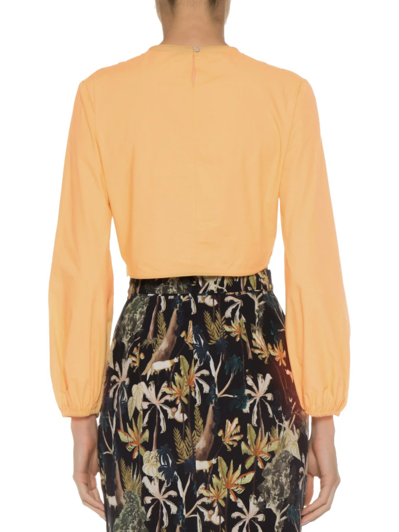 Blusa De Tricoline Cropped Franzida Amarelo Animale