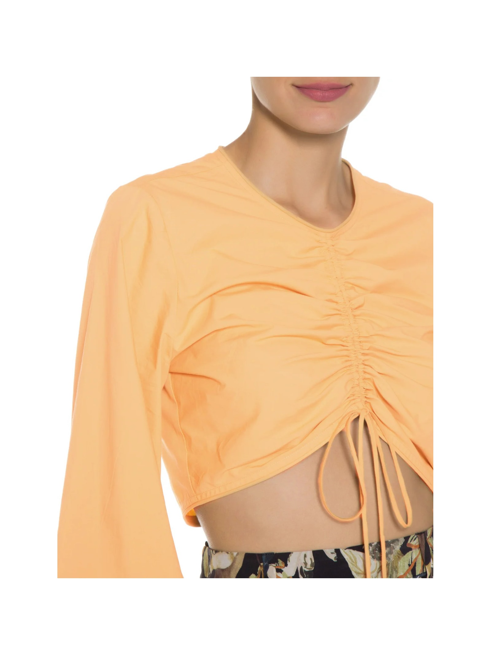 Blusa De Tricoline Cropped Franzida Amarelo Animale