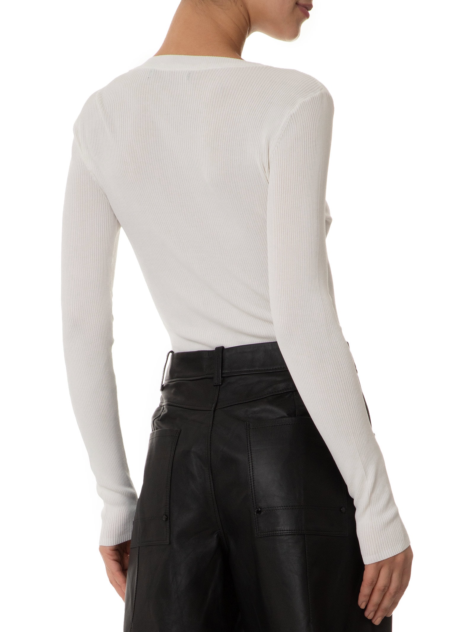 Blusa De Tricot Canelado Manga Longa Básica Off White Animale