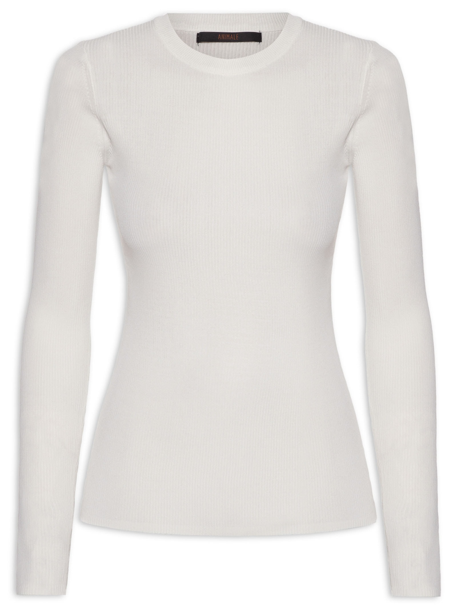 Blusa De Tricot Canelado Manga Longa Básica Off White Animale