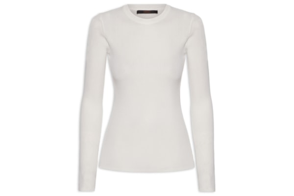 Blusa De Tricot Canelado Manga Longa Básica - Off White