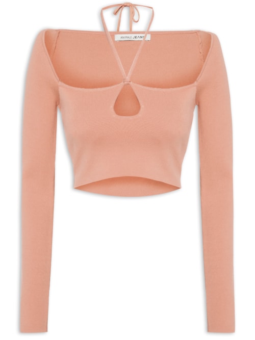 Blusa De Tricot Cropped Com Amarração – Bege