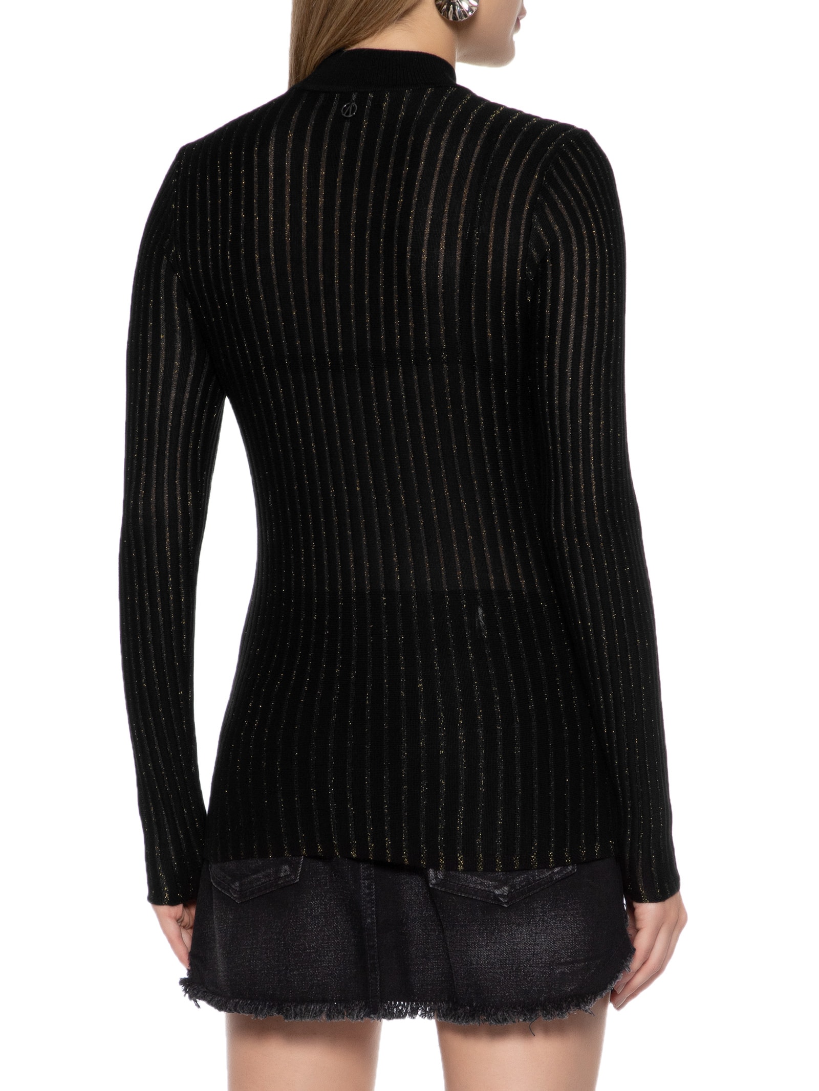 Blusa De Tricot Listrada Com Lurex Preto Animale Jeans