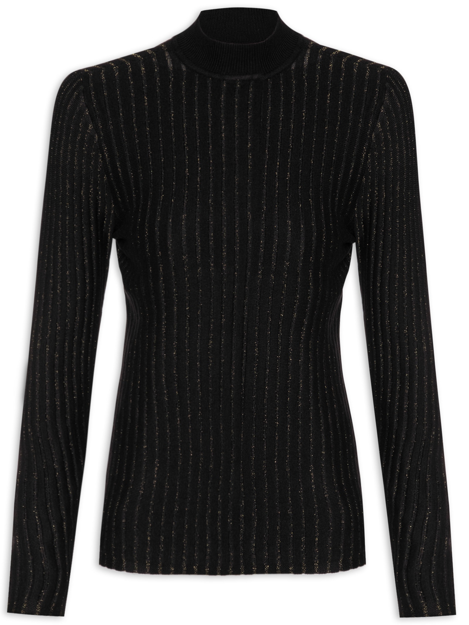 Blusa De Tricot Listrada Com Lurex Preto Animale Jeans