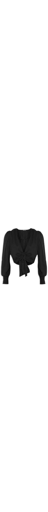 Blusa De Voil Curta Com Laço - Preto
