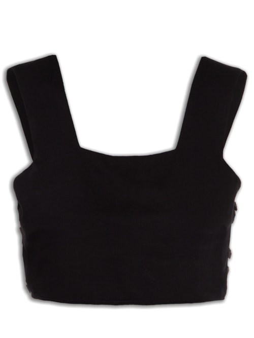 Blusa Decote Quadrado Lateral Com Botões - Preto
