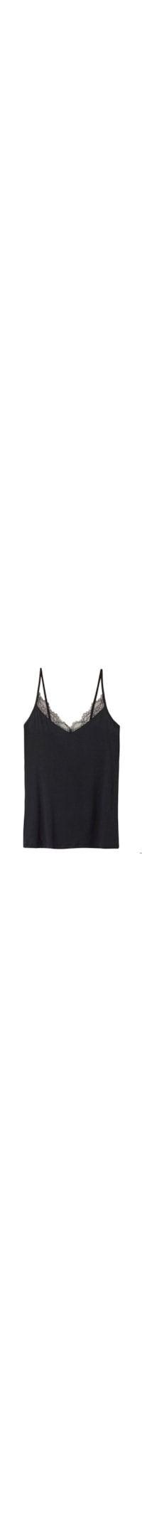 Blusa Em Modal Ultralight Com Cashmere e Renda - Preto