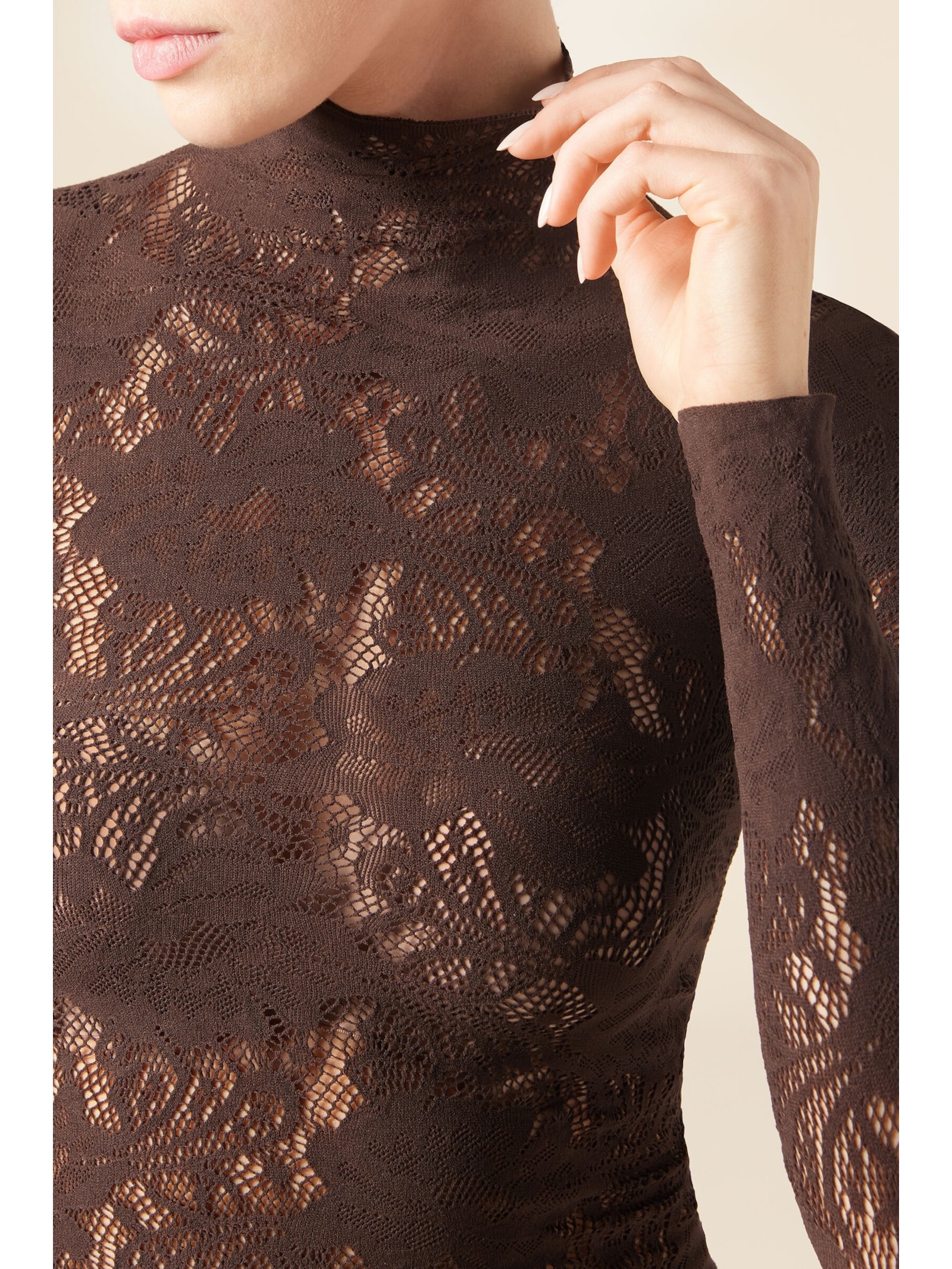 Blusa Em Renda Com Padrão Floral Marrom Calzedonia