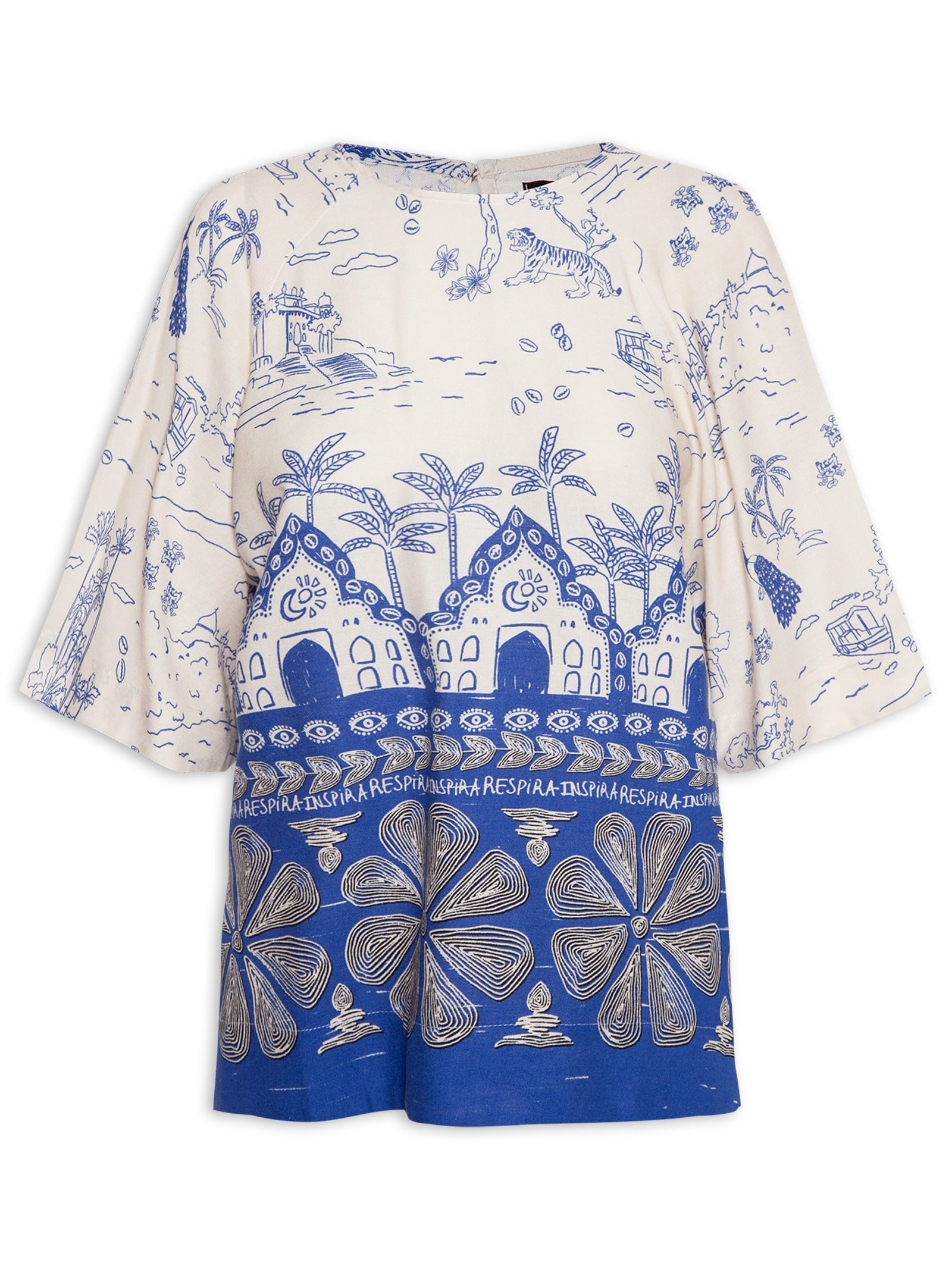 Blusa Estampa Bahindia Azul Cantão