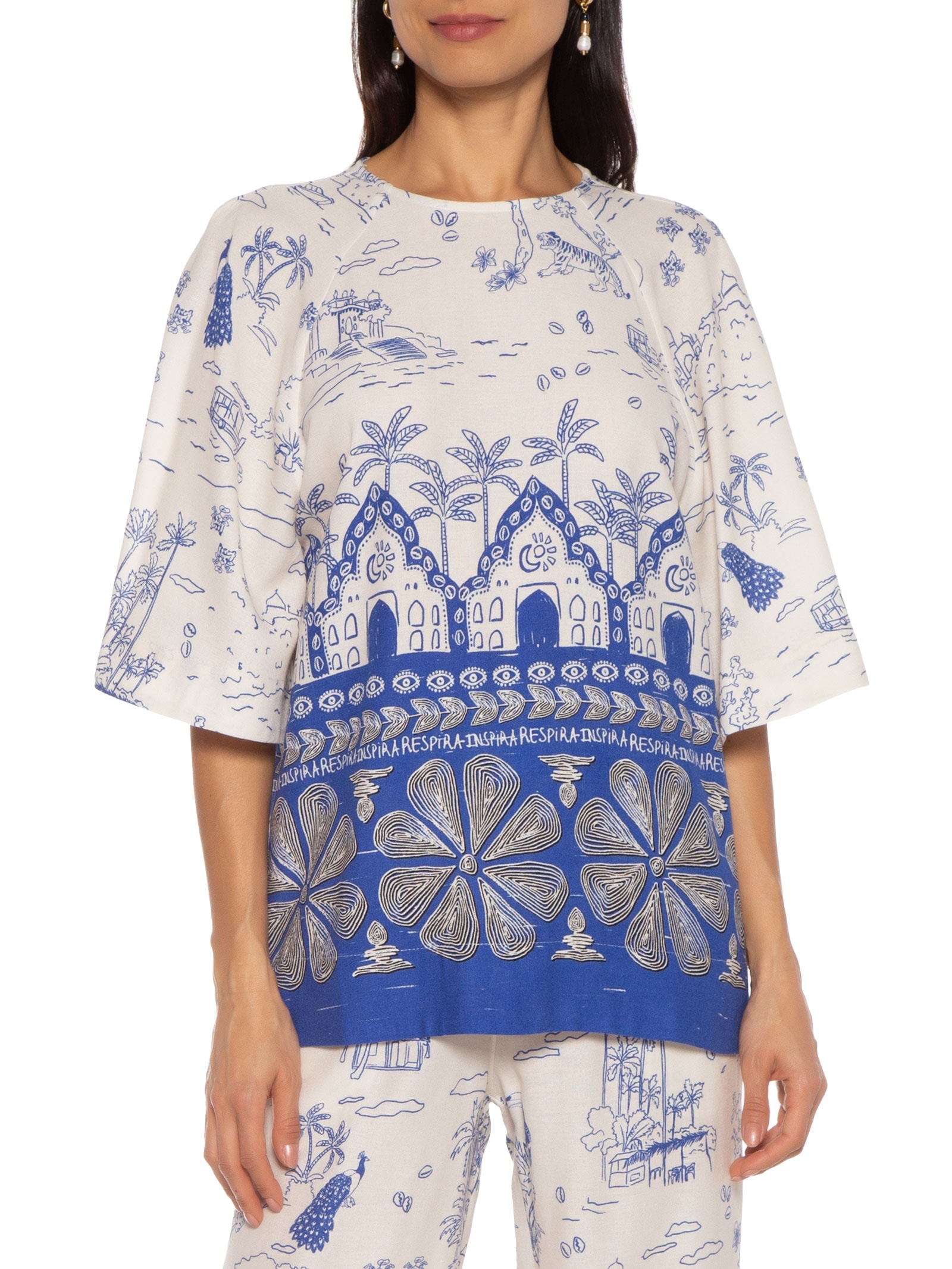Blusa Estampa Bahindia Azul Cantão