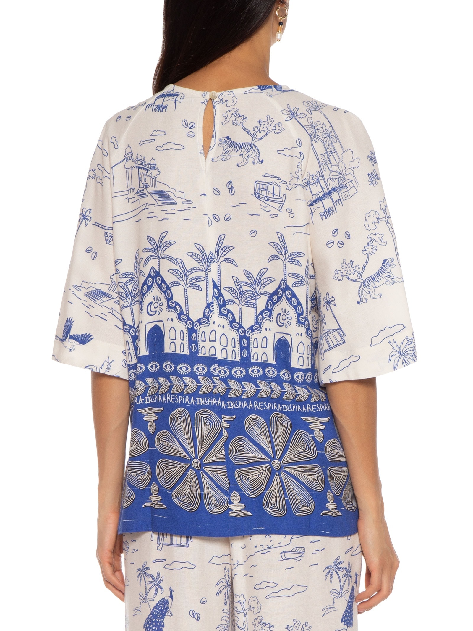 Blusa Estampa Bahindia Azul Cantão