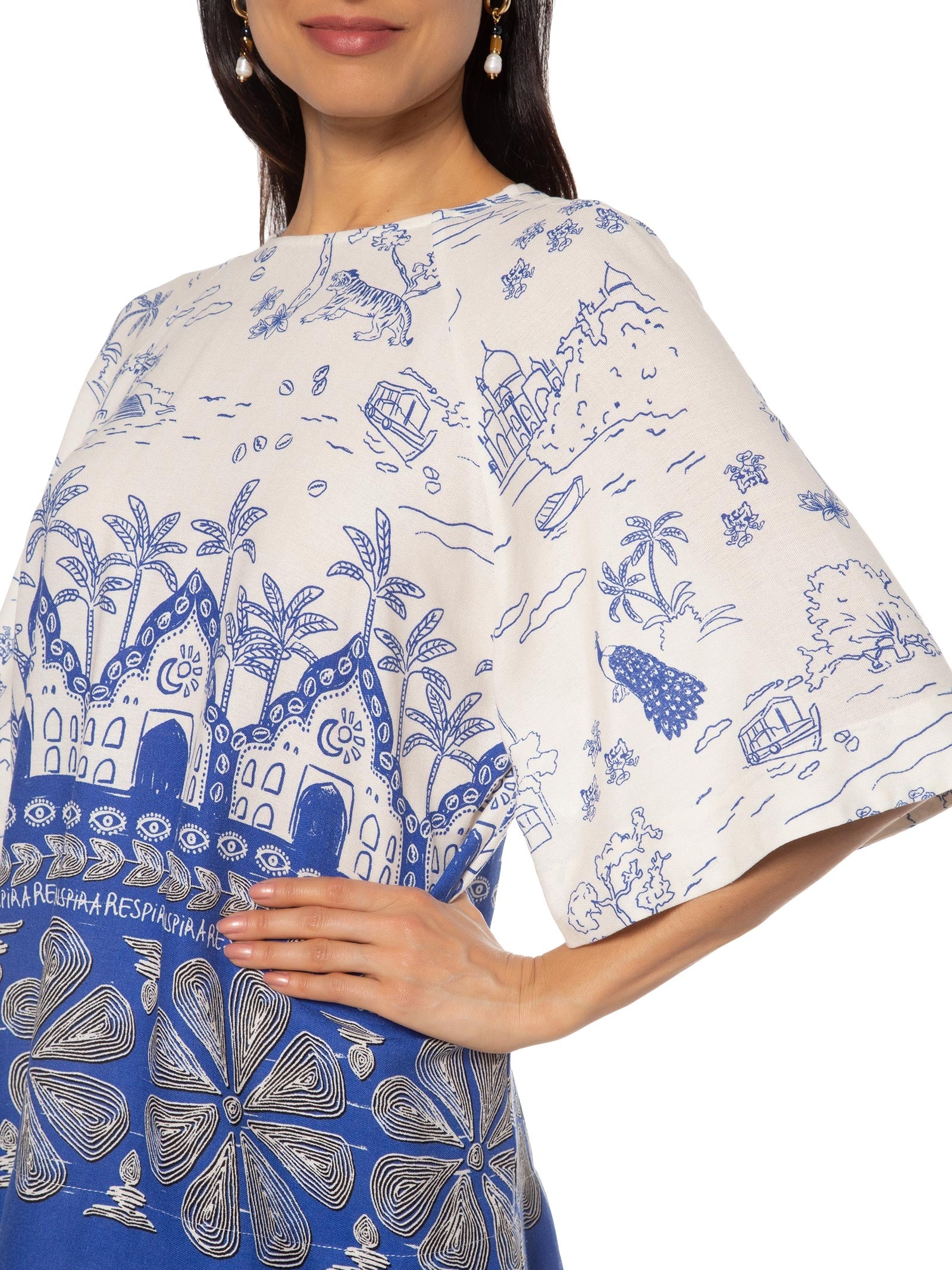 Blusa Estampa Bahindia Azul Cantão