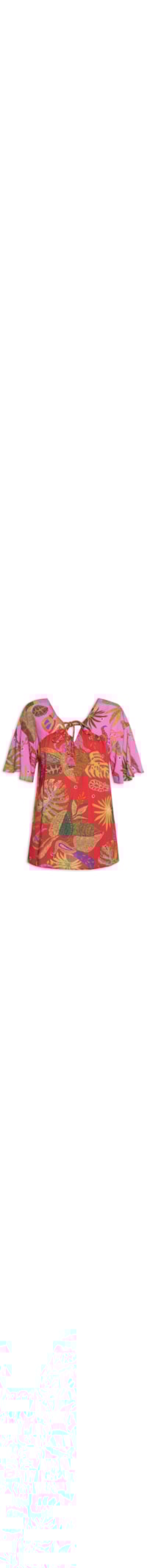 Blusa Estampa Natureza Bordada - Vermelho