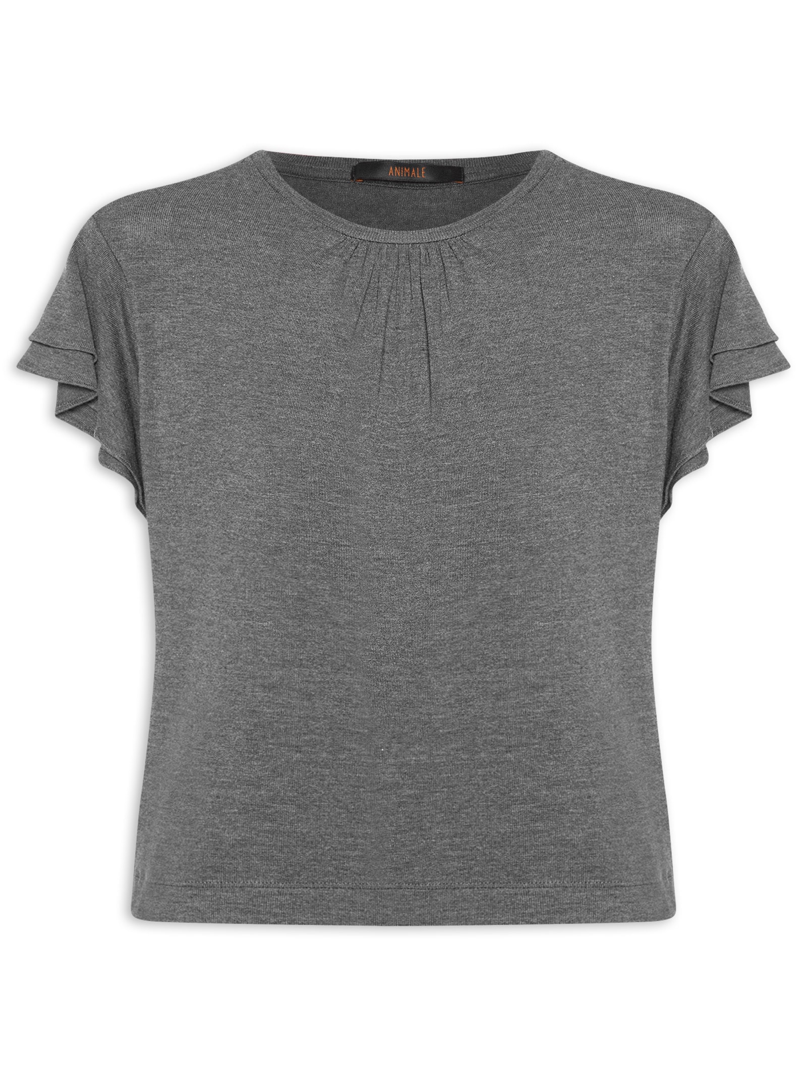 Blusa Feminia em Tricot com Manga Babado Cinza Animale