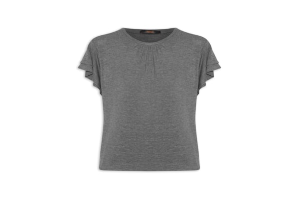 Blusa Feminia em Tricot com Manga Babado - Cinza