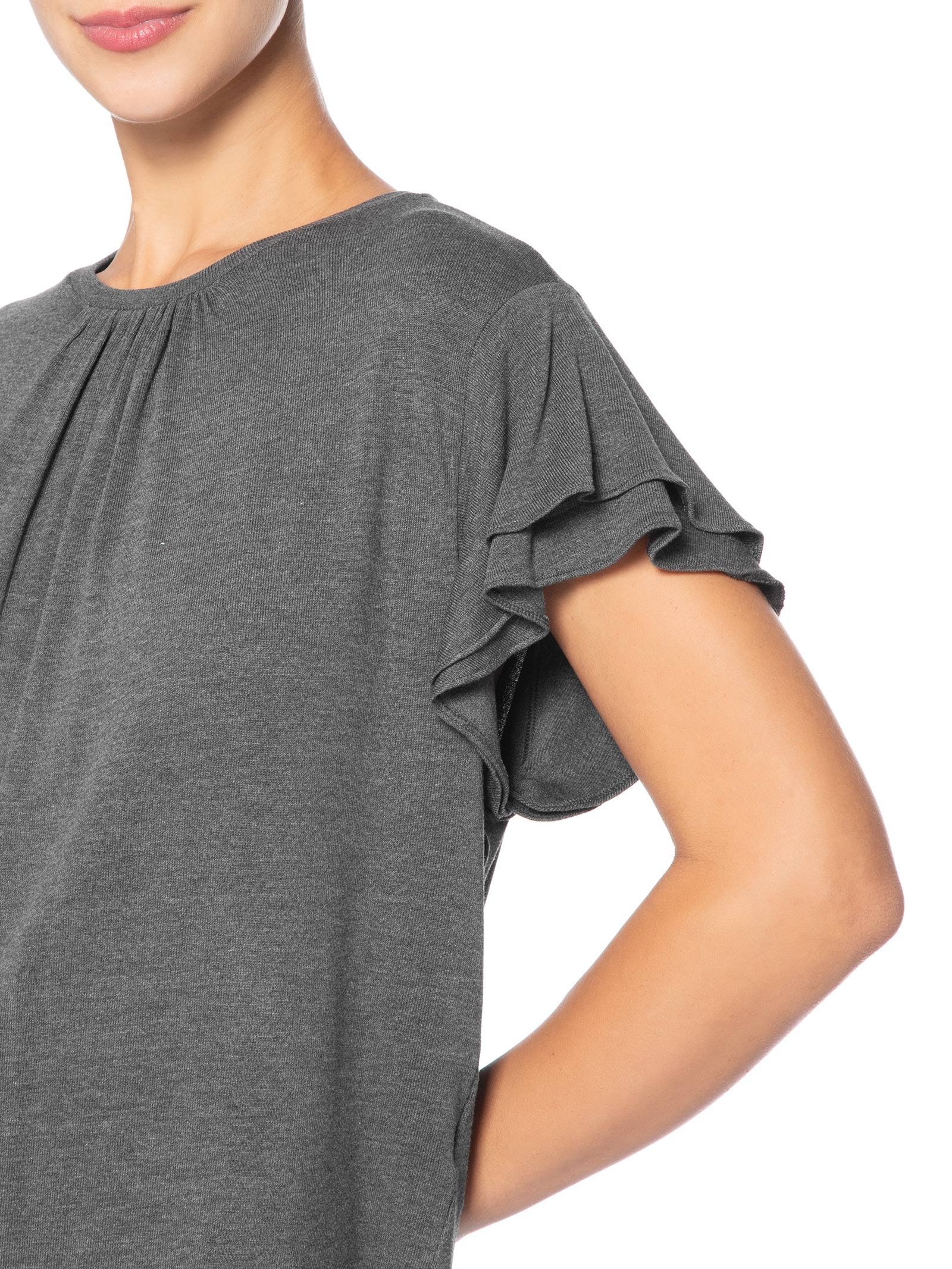 Blusa Feminia em Tricot com Manga Babado Cinza Animale