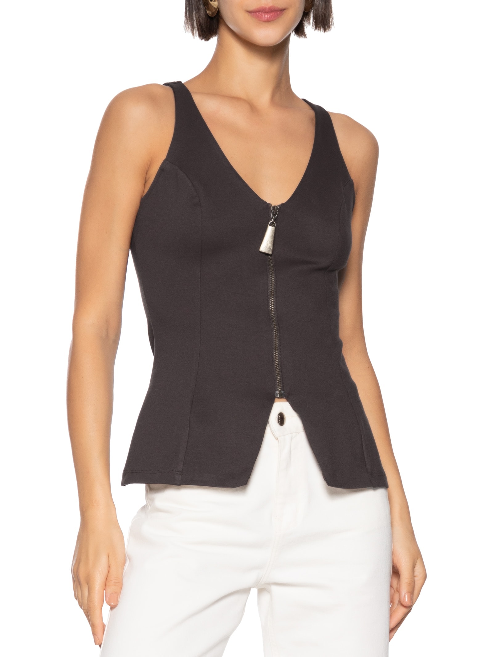 Blusa Feminina Abertura Frontal Marrom My Favorite