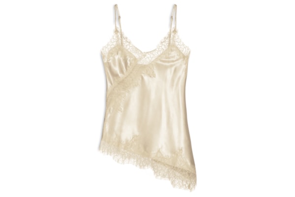 Blusa Feminina Acetinada com Renda Assimétrica - Bege