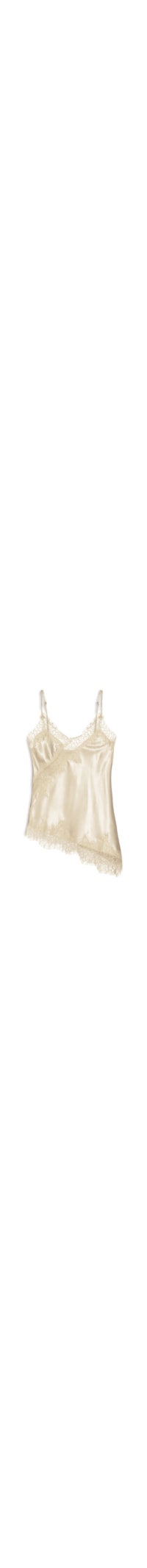 Blusa Feminina Acetinada com Renda Assimétrica - Bege
