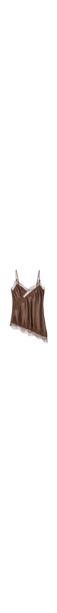 Blusa Feminina Acetinada com Renda Assimétrica - Marrom