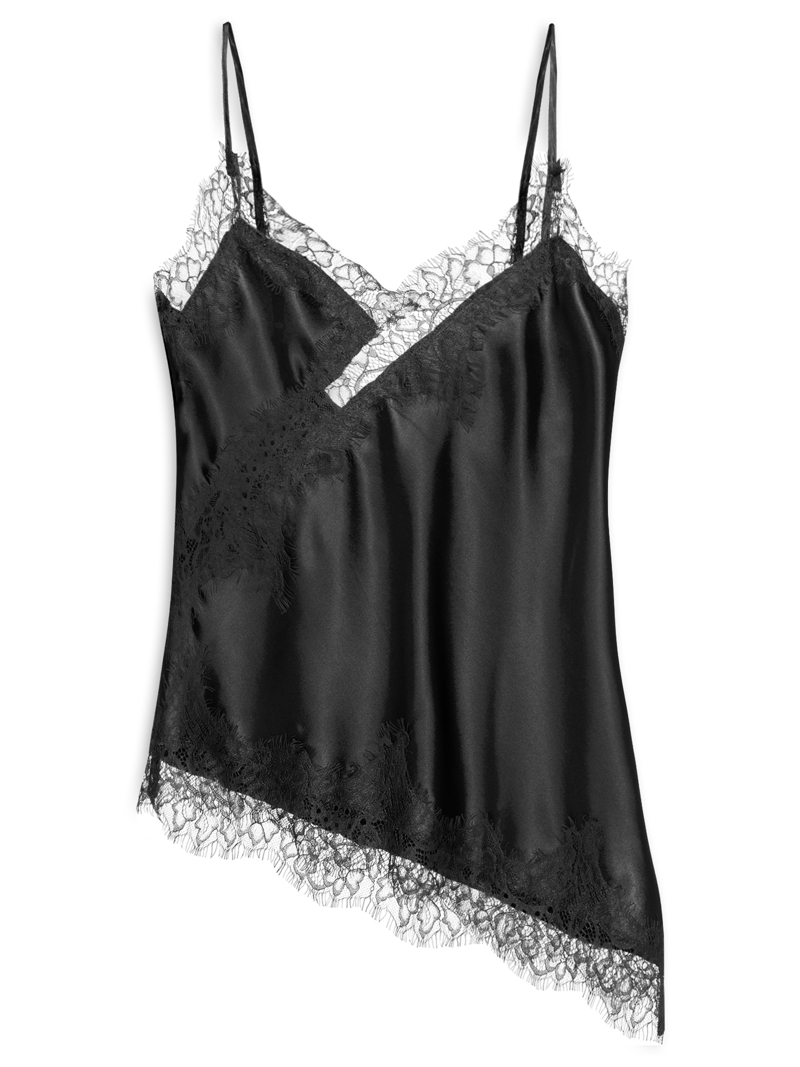 Blusa Feminina Acetinada com Renda Assimétrica Preto Market 33