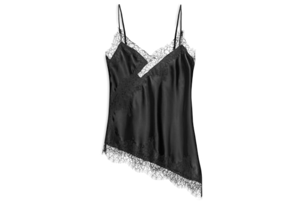 Blusa Feminina Acetinada com Renda Assimétrica - Preto