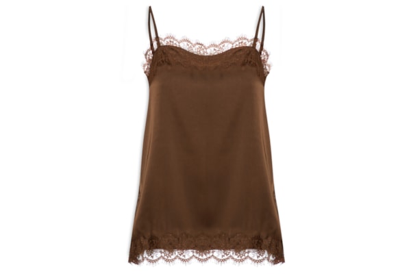 Blusa Feminina Acetinada Com Renda - Marrom