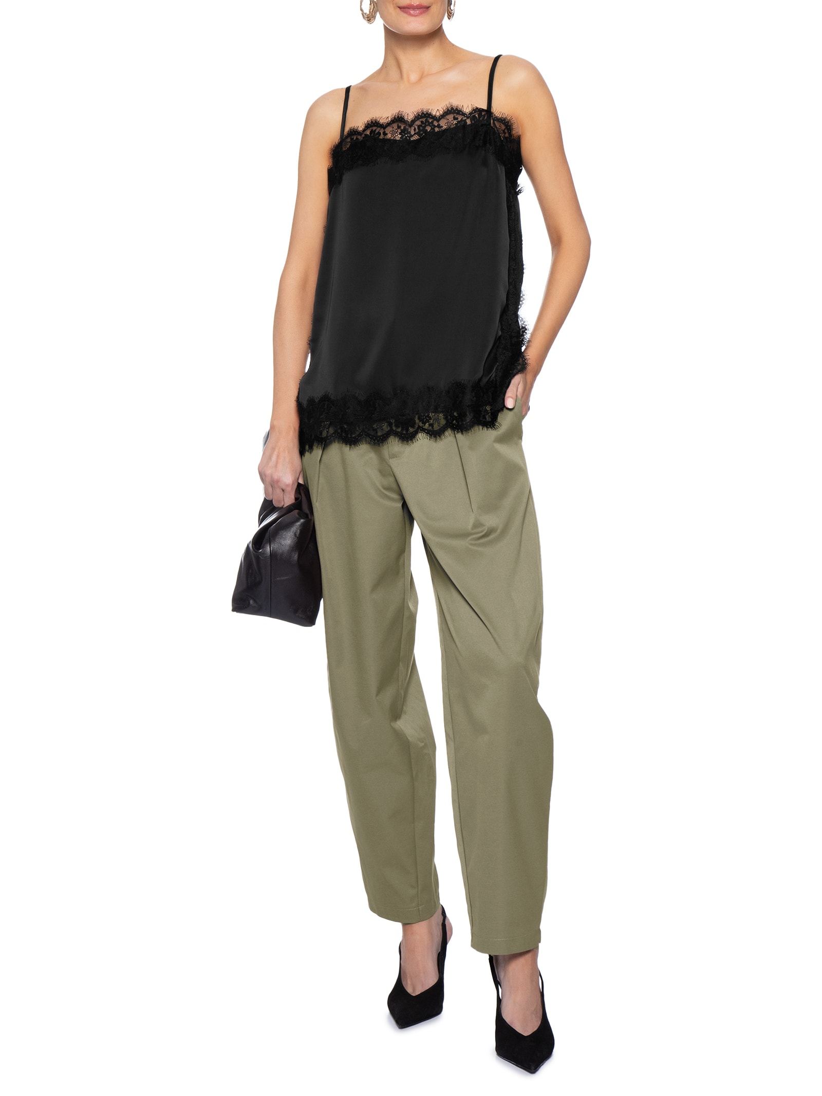 Blusa Feminina Acetinada Com Renda Preto Market 33