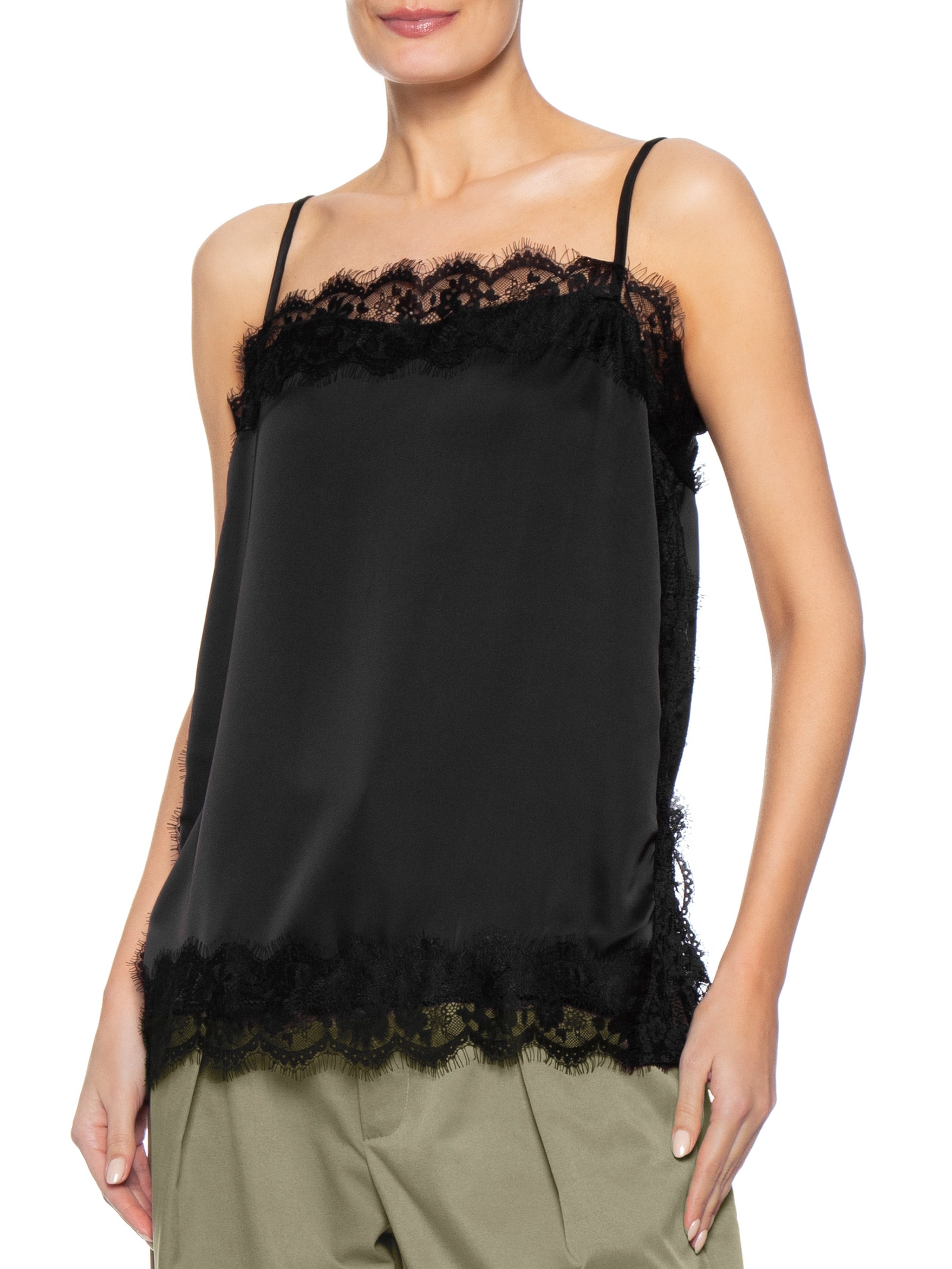 Blusa Feminina Acetinada Com Renda Preto Market 33