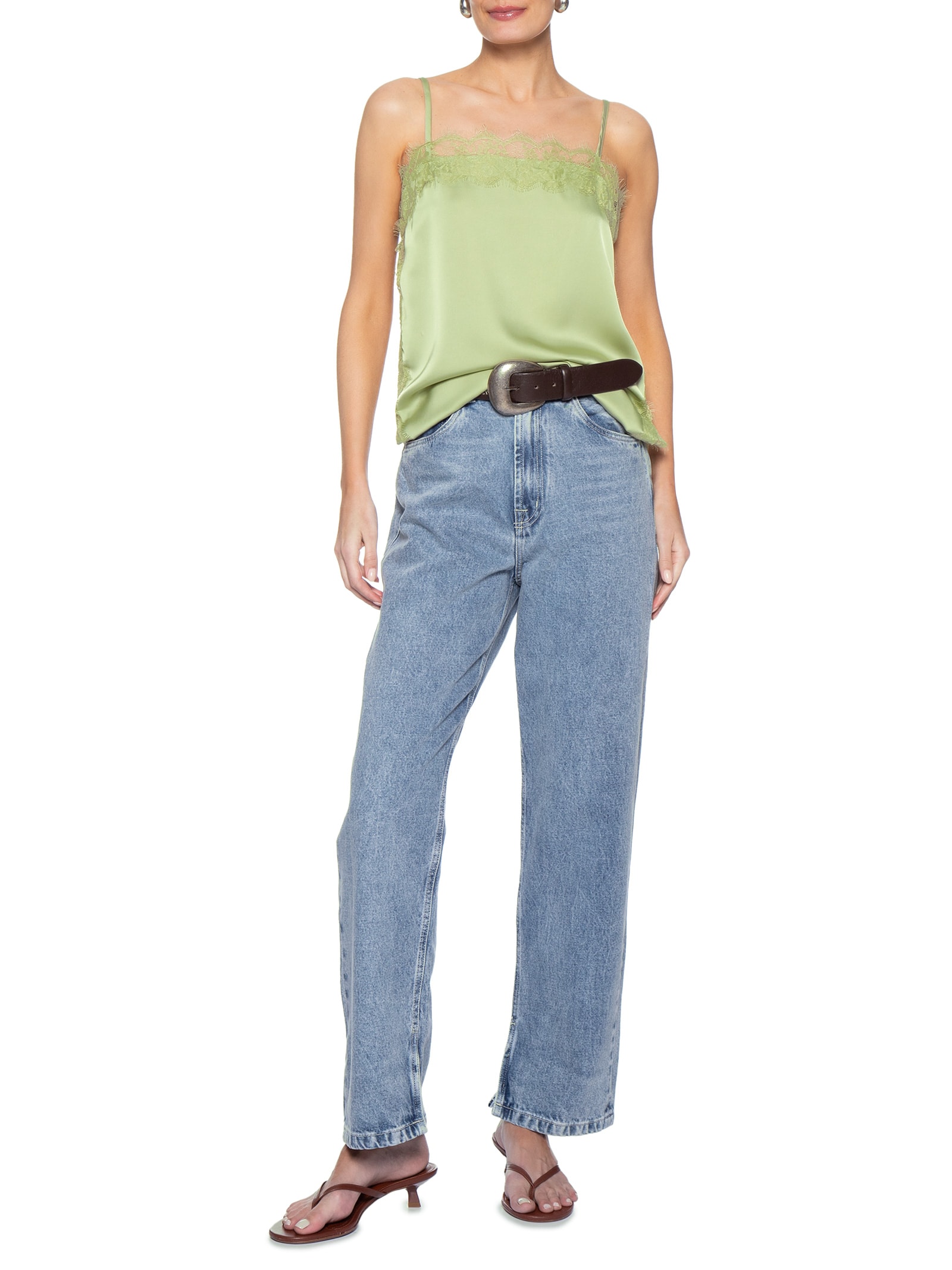 Blusa Feminina Acetinada Com Renda Verde Market 33