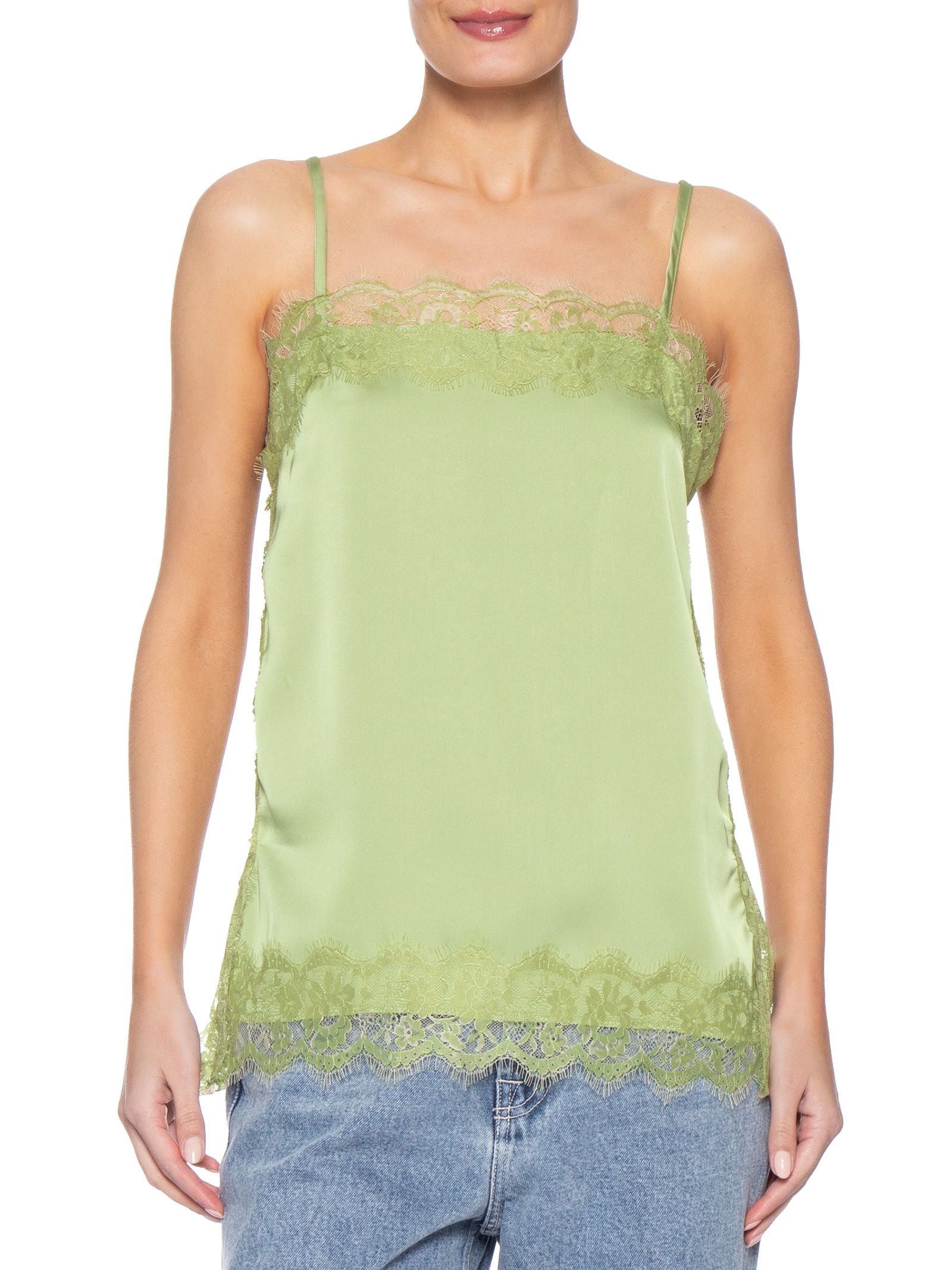 Blusa Feminina Acetinada Com Renda Verde Market 33
