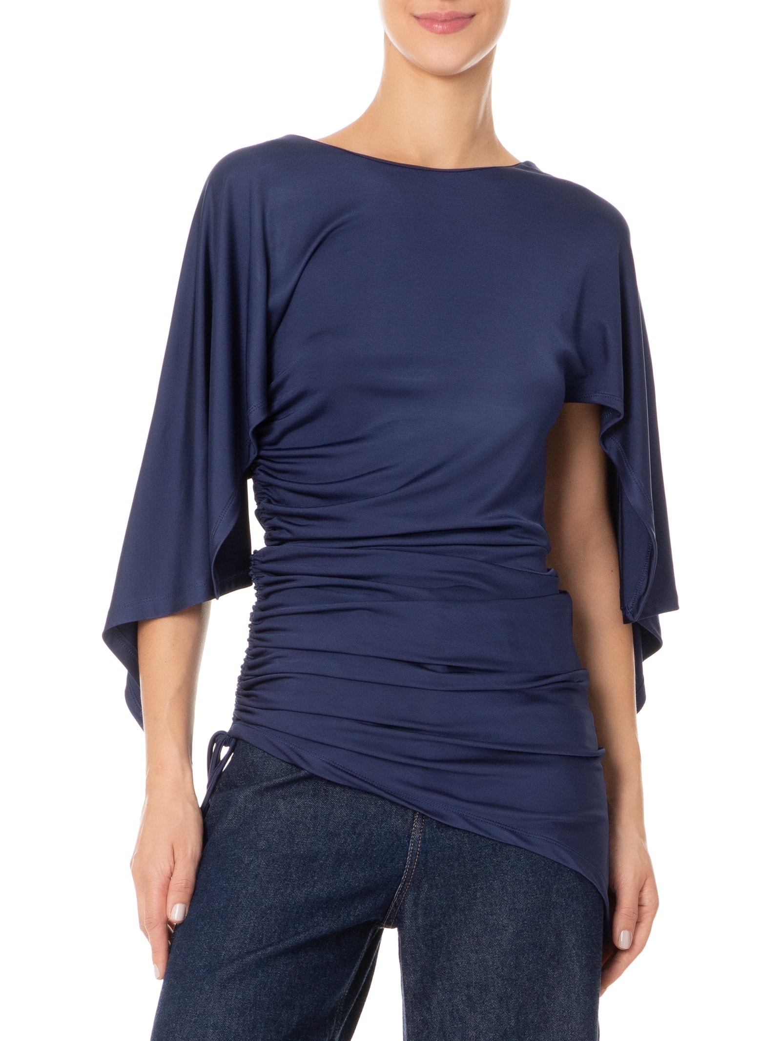 Blusa Feminina Ajustada Ao Corpo Com Franzidos Azul '2Essential