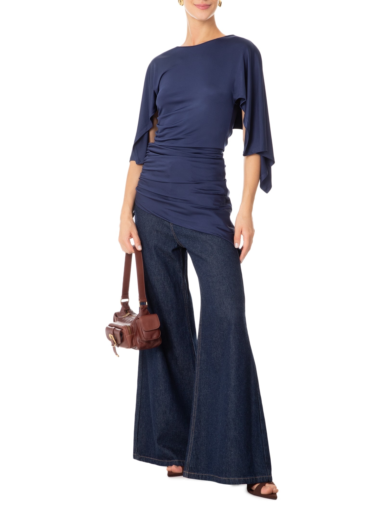 Blusa Feminina Ajustada Ao Corpo Com Franzidos Azul '2Essential