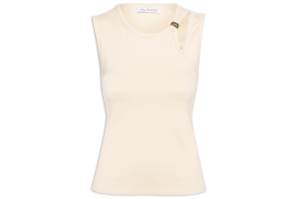 Blusa Feminina Ajustada Sem Manga - Bege