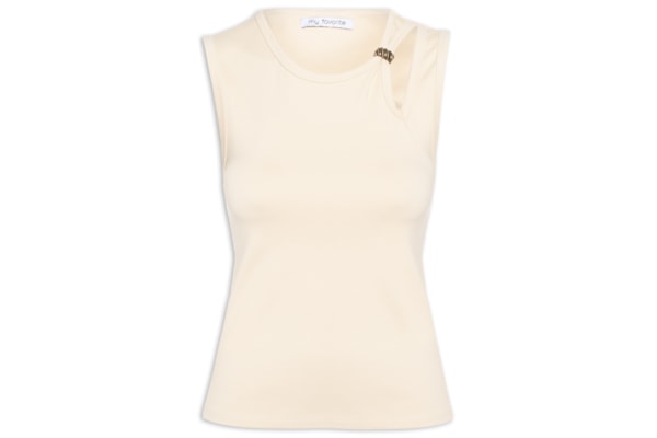 Blusa Feminina Ajustada Sem Manga - Bege
