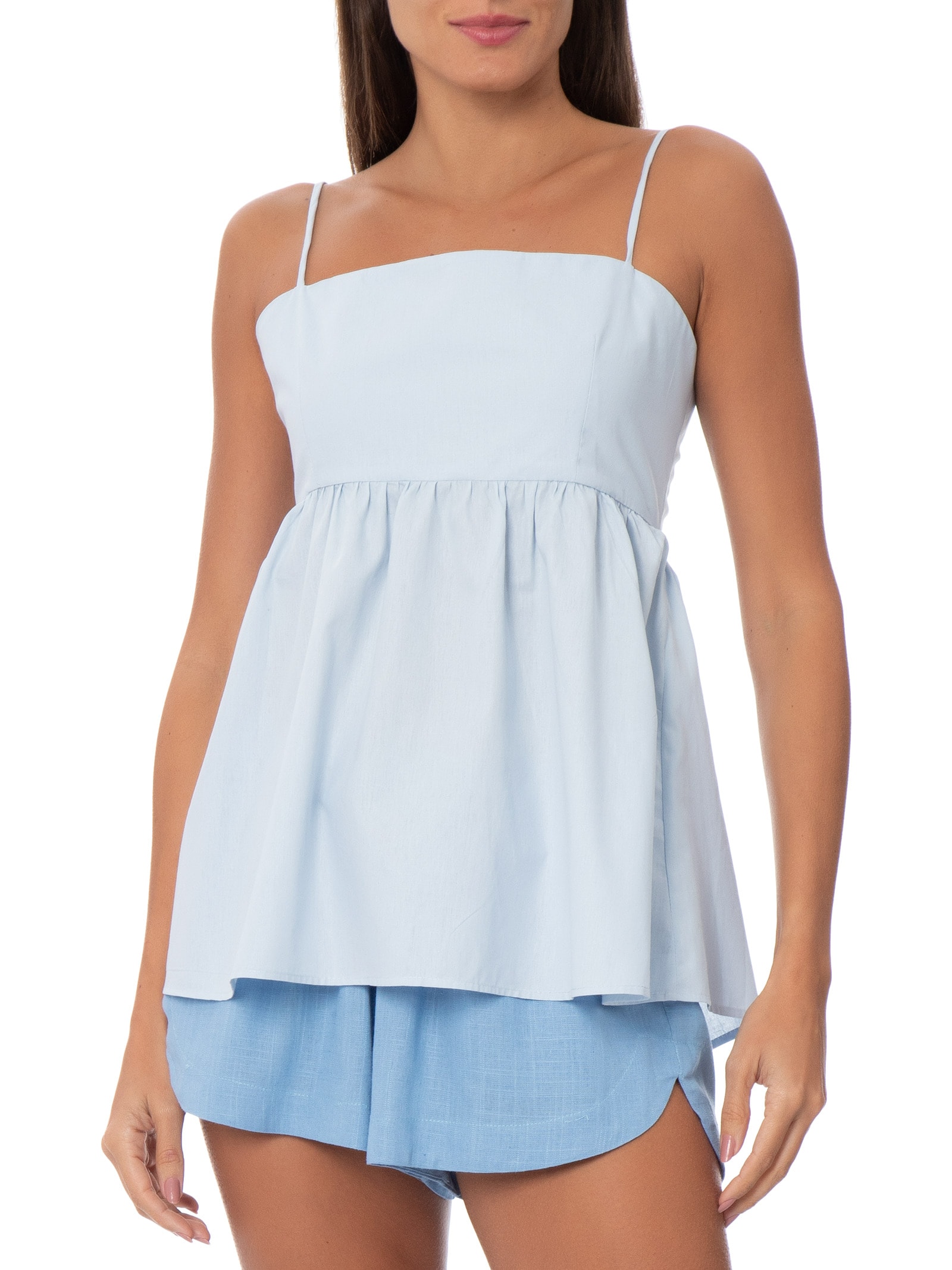 Blusa Feminina Alba Tricoline Azul Panô