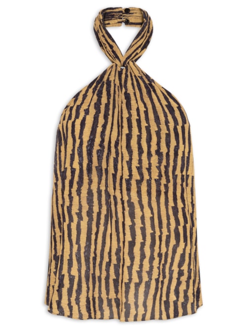 Blusa Feminina Alça Entrelaçada Listra Rádia – Marrom