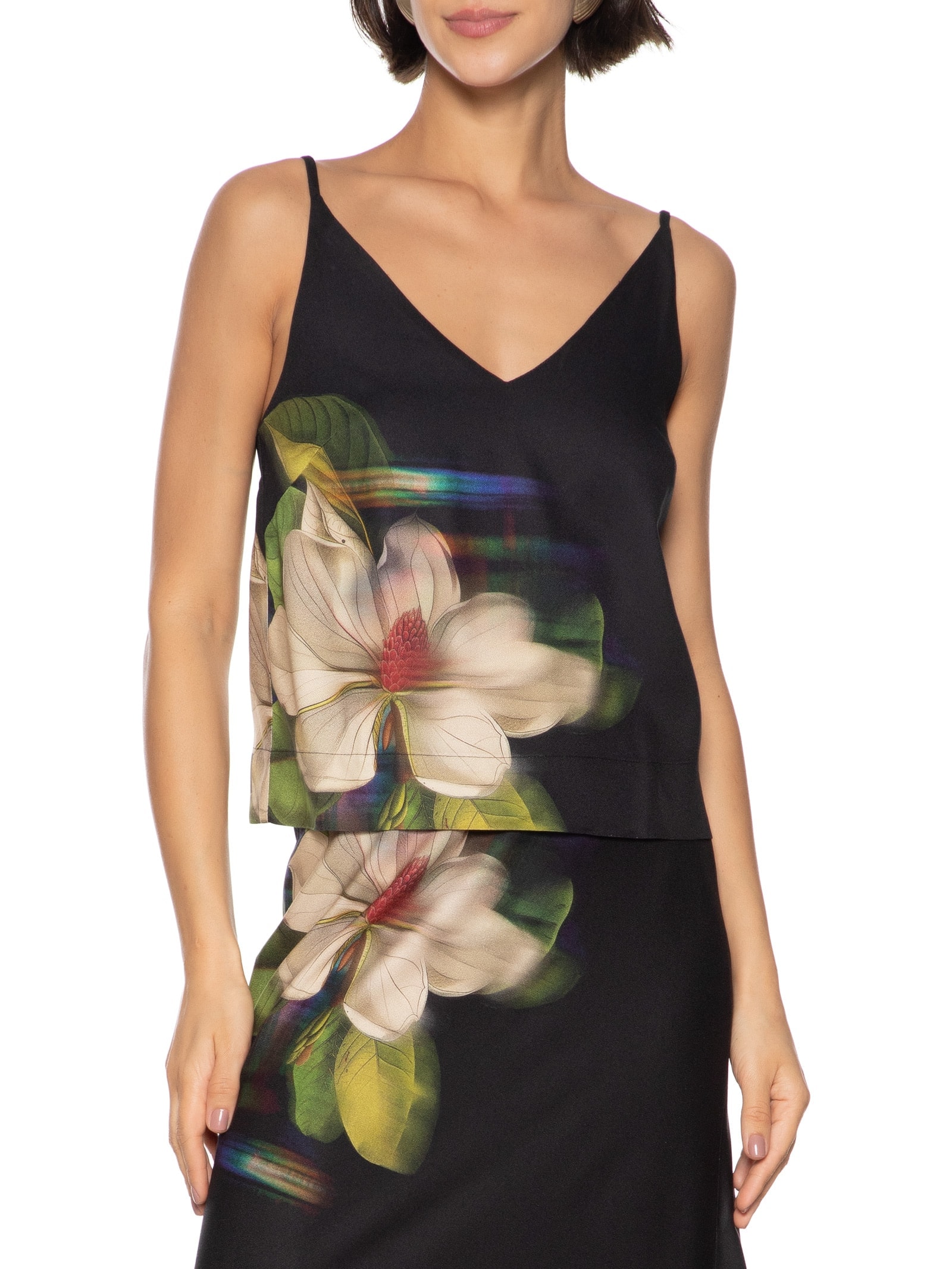 Blusa Feminina Alça Estampada Lilly Preto Cantão