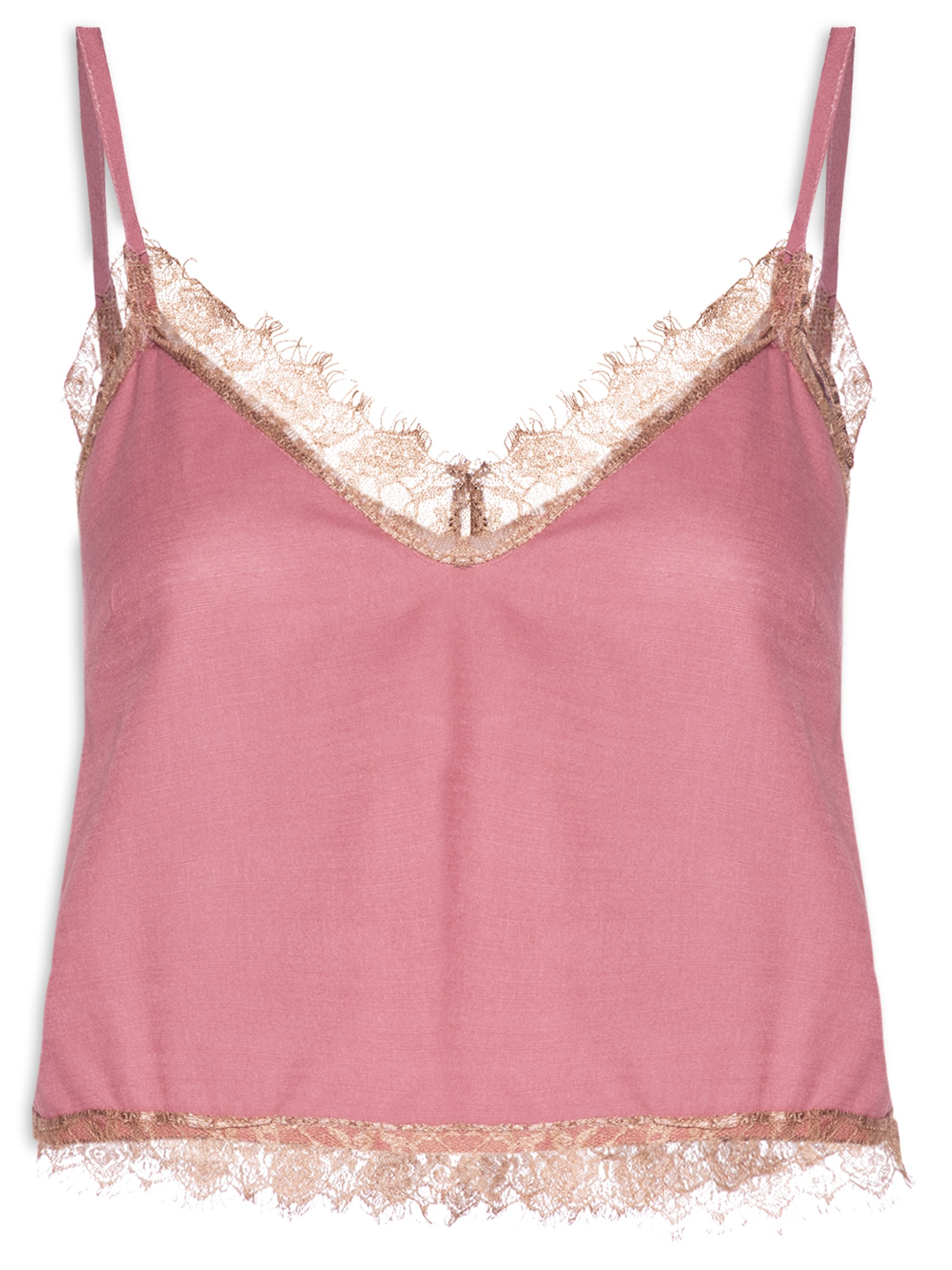 Blusa Feminina Alça Fina Detalhe Renda Rosa Cacay