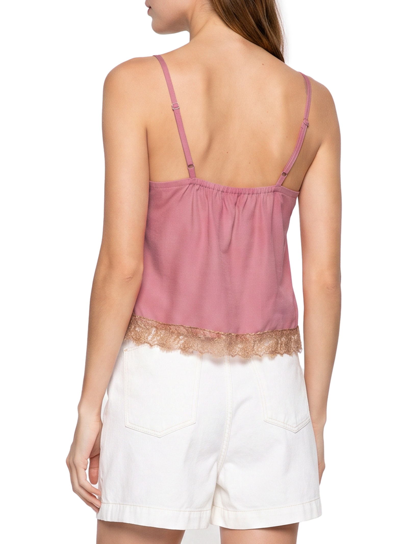 Blusa Feminina Alça Fina Detalhe Renda Rosa Cacay