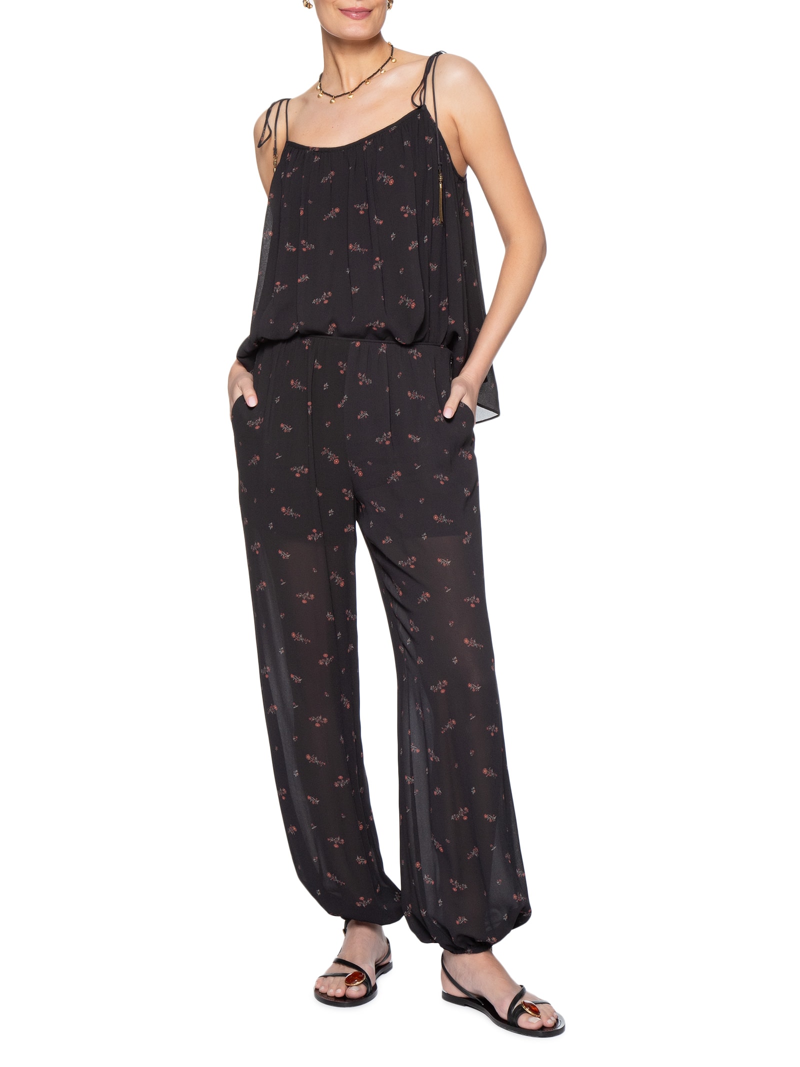 Blusa Feminina Alça GGT Estampa Lily Preto Maria Filó