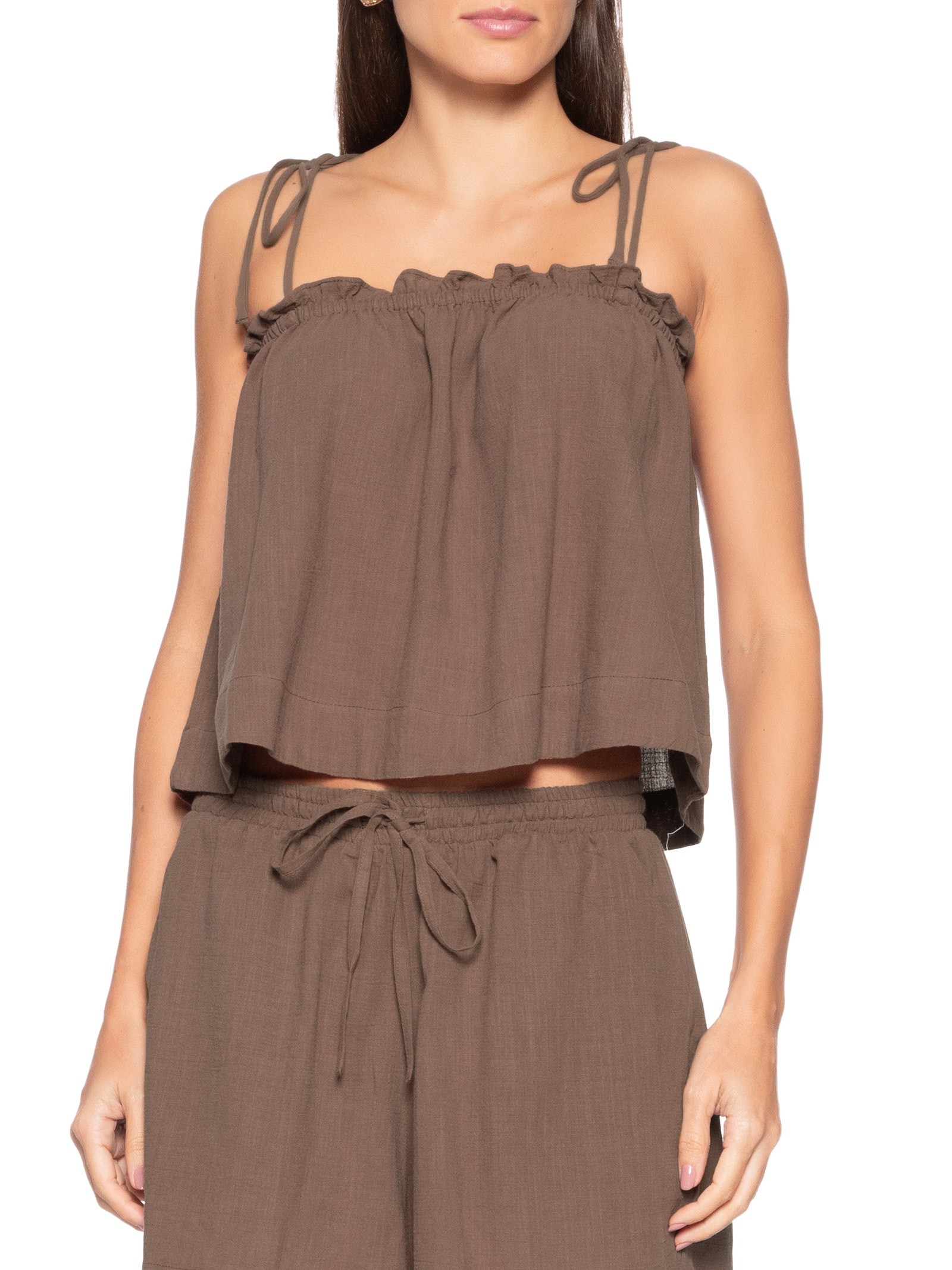 Blusa Feminina Alça IPA  Marrom Panô