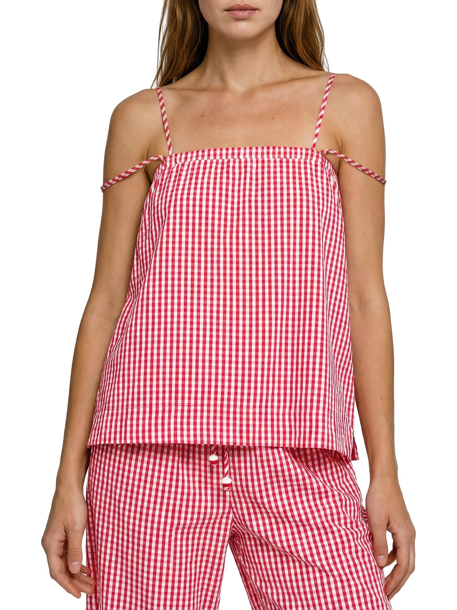 Blusa Feminina Alcinha Alg Vichy Vermelho Cantão