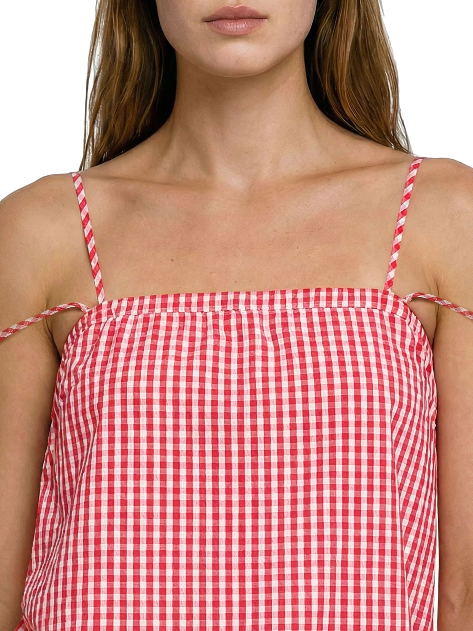 Blusa Feminina Alcinha Alg Vichy Vermelho Cantão